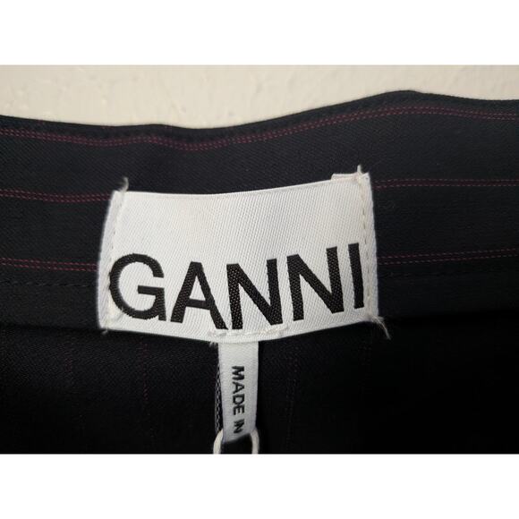 NWT GANNI Pinstriped Twill Midi Dress Midnight Blue Red Pinstripes IT 52 US 22 - Picture 8 of 12